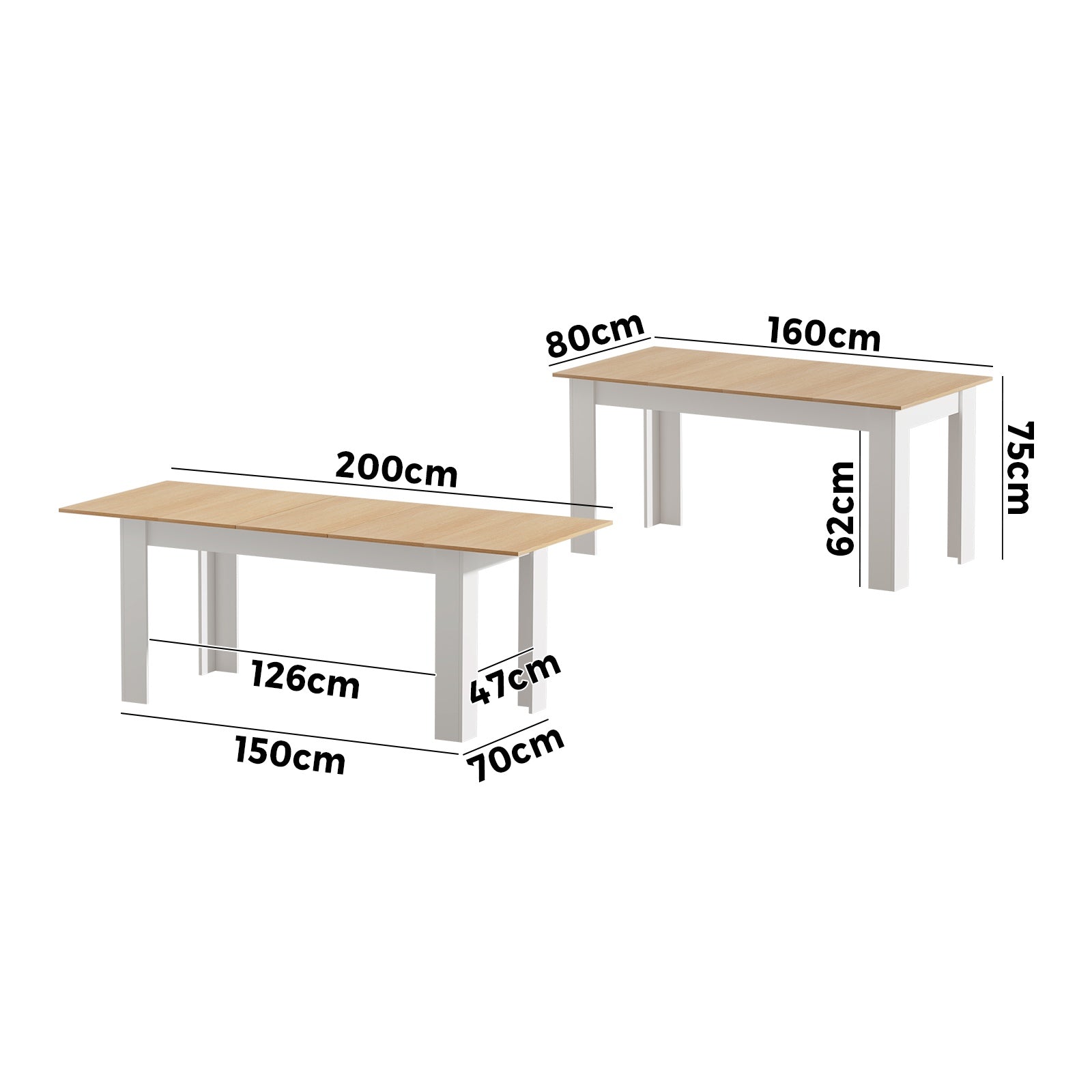 Oikiture 200cm Extendable Dining Table Kitchen Cafe Table Natural White