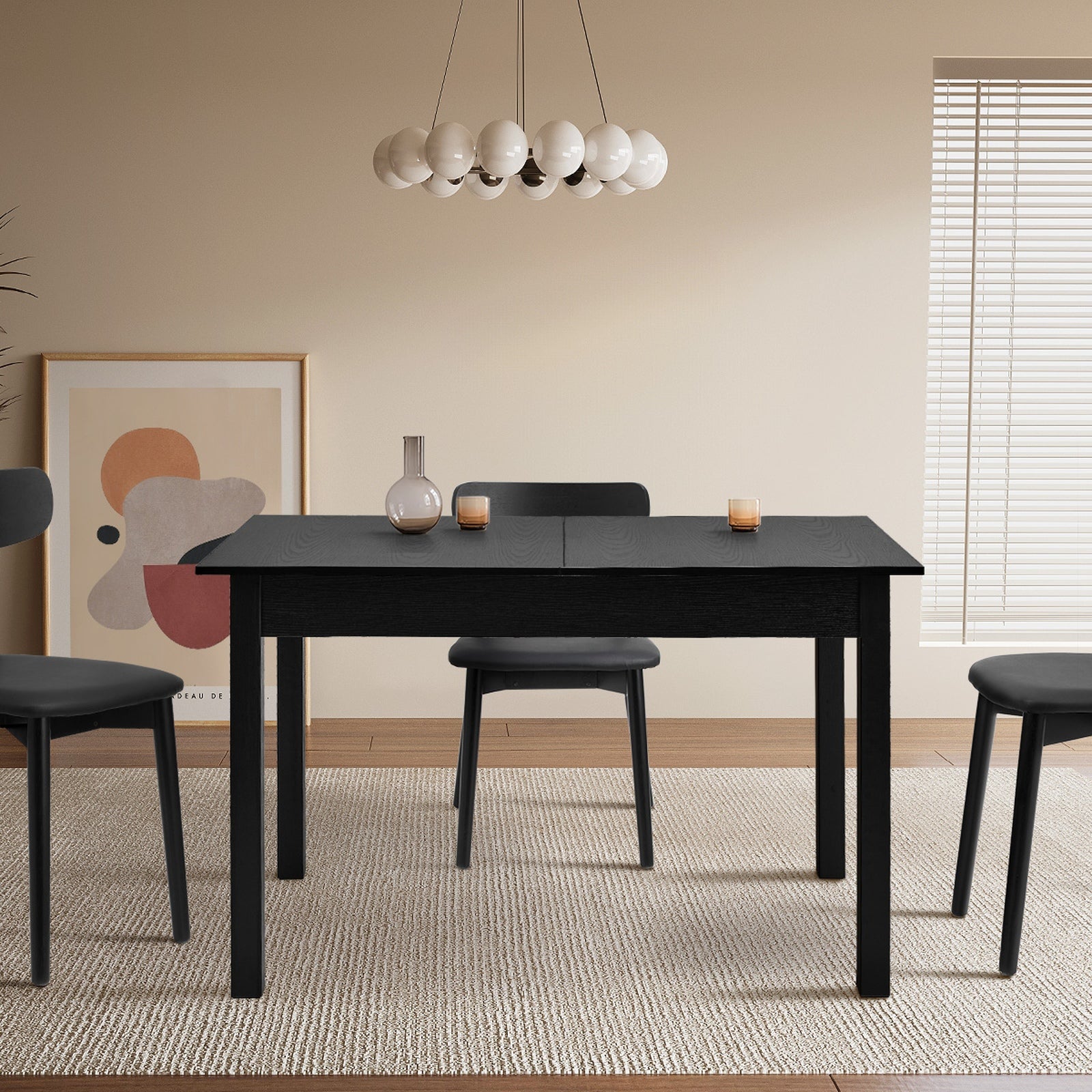 Oikiture 160cm Extendable Dining Table Wooden Rectangular Kitchen Table Black - Sunyee