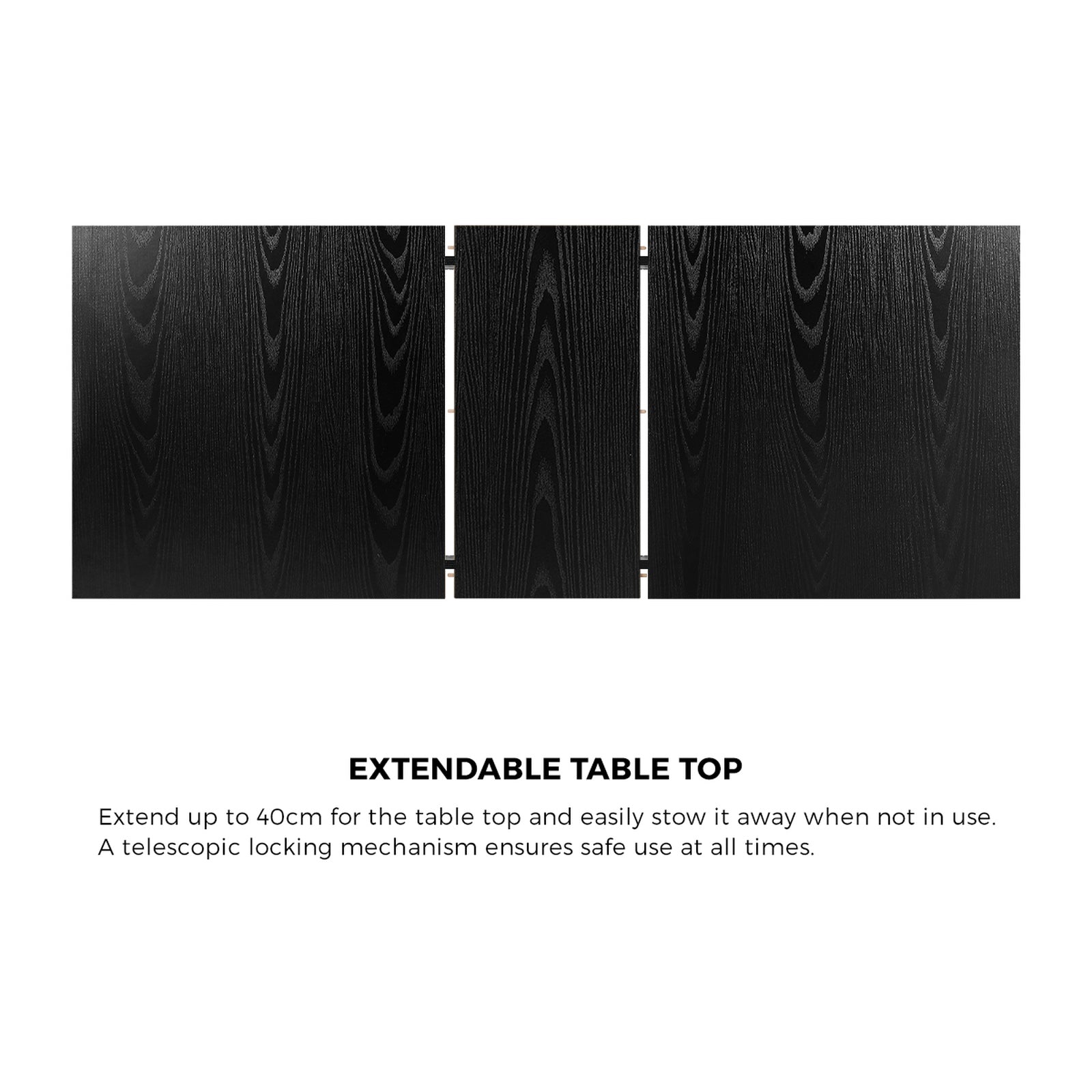 Oikiture 160cm Extendable Dining Table Wooden Rectangular Kitchen Table Black - Sunyee