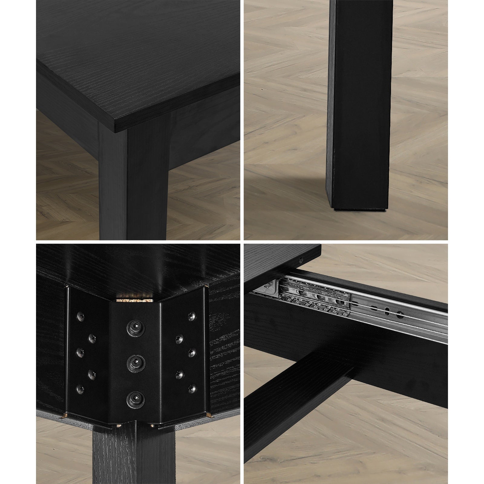 Oikiture 160cm Extendable Dining Table Wooden Rectangular Kitchen Table Black - Sunyee