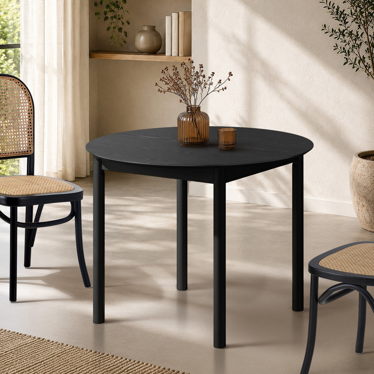 Oikiture Wooden Dining Table 100cm Round Table 4 Seater Pine Wood Legs