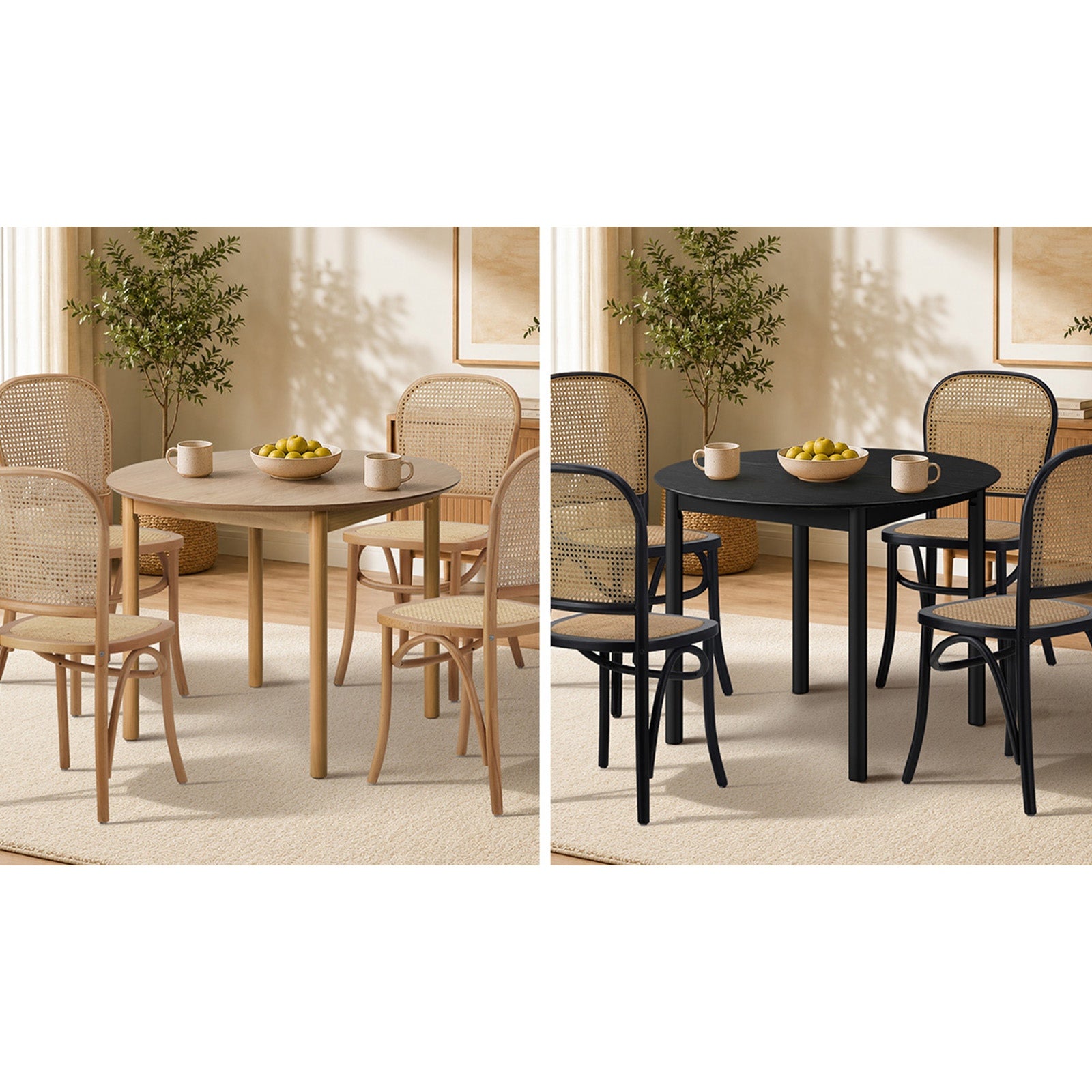Oikiture Wooden Dining Table 100cm Round Table 4 Seater Pine Wood Legs
