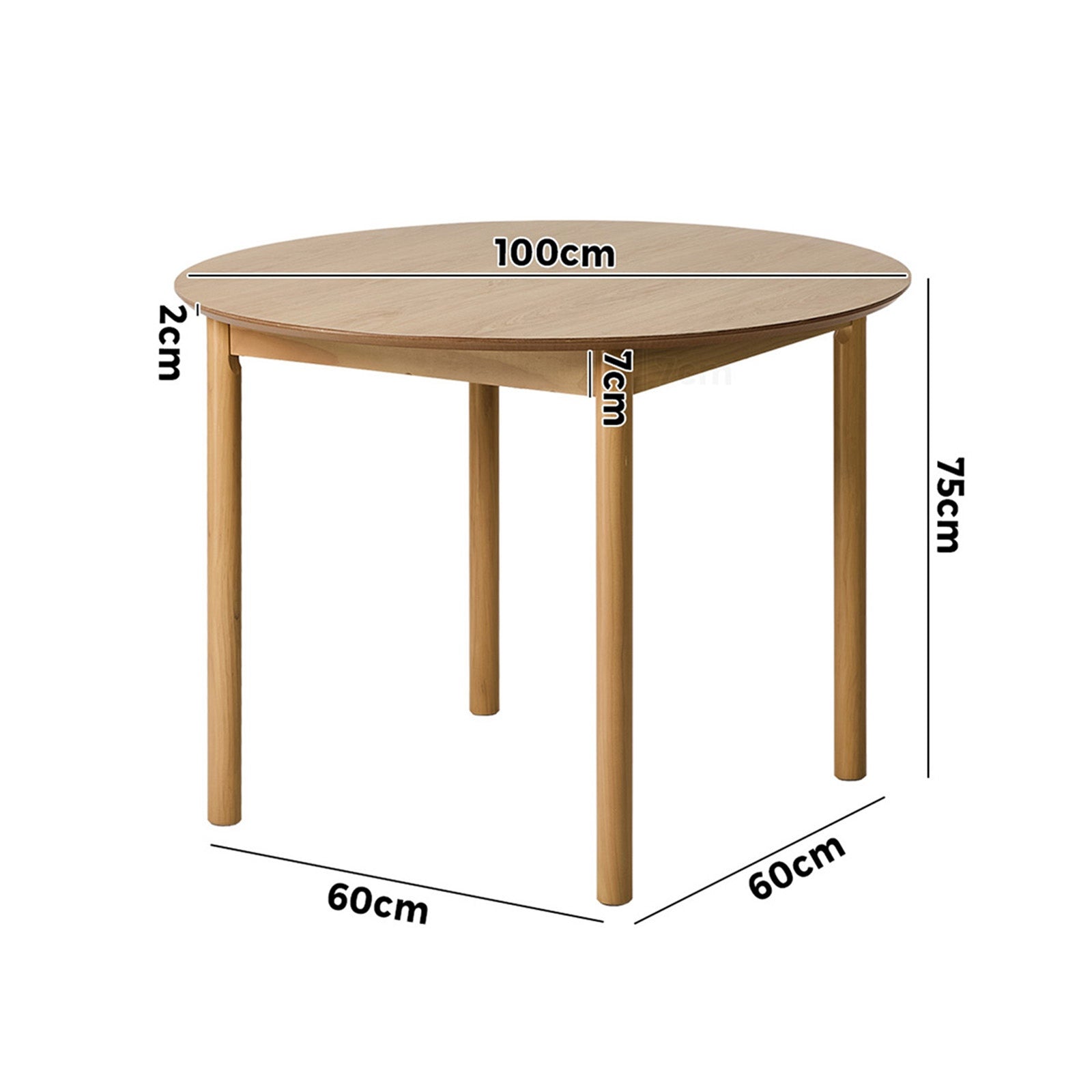 Oikiture Wooden Dining Table 100cm Round Table 4 Seater Pine Wood Legs