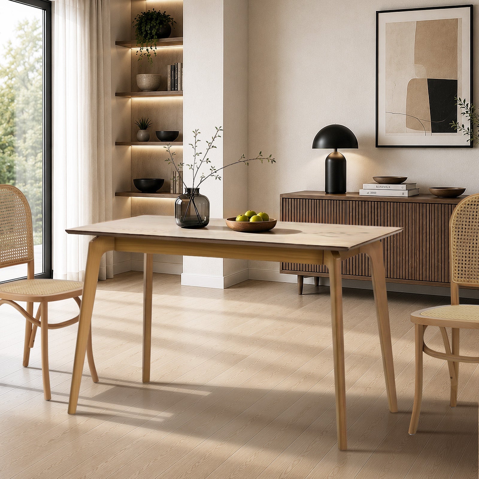 Oikiture Wooden Dining Table 120cm Rectangular 4 Seater Pinewood Legs Natural