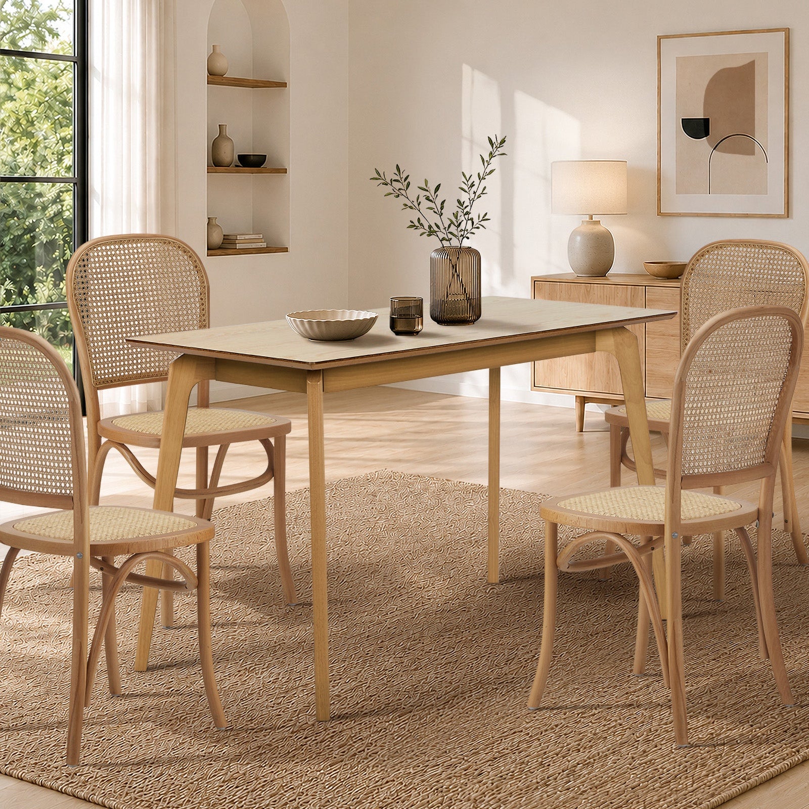 Oikiture Wooden Dining Table 120cm Rectangular 4 Seater Pinewood Legs Natural
