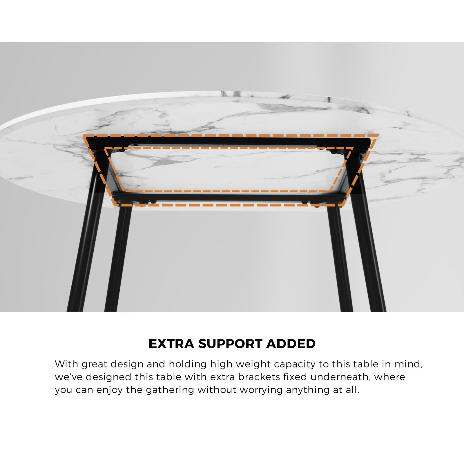 Oikiture 110cm Dining Table Round Wooden Table With Marble Effect Metal Legs WH - Sunyee