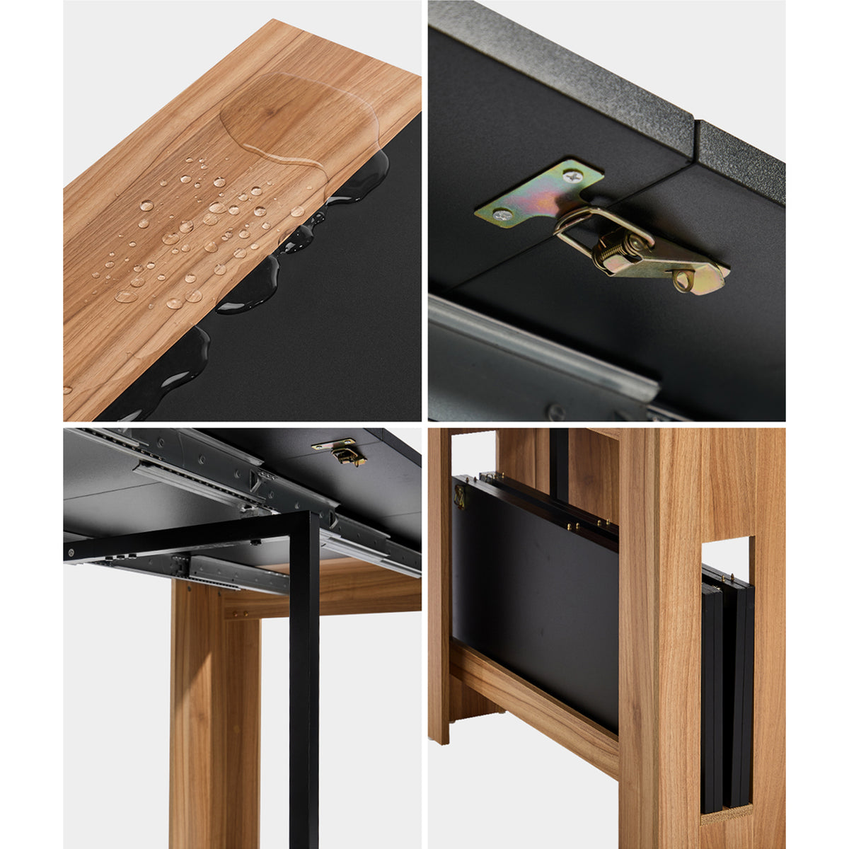 Oikiture 180cm Extendable Dining Table Wooden Kitchen Furniture Natural&Black - Sunyee