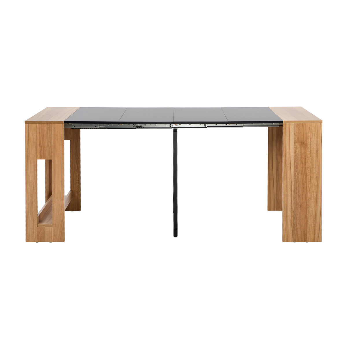 Oikiture 180cm Extendable Dining Table Wooden Kitchen Furniture Natural&Black - Sunyee