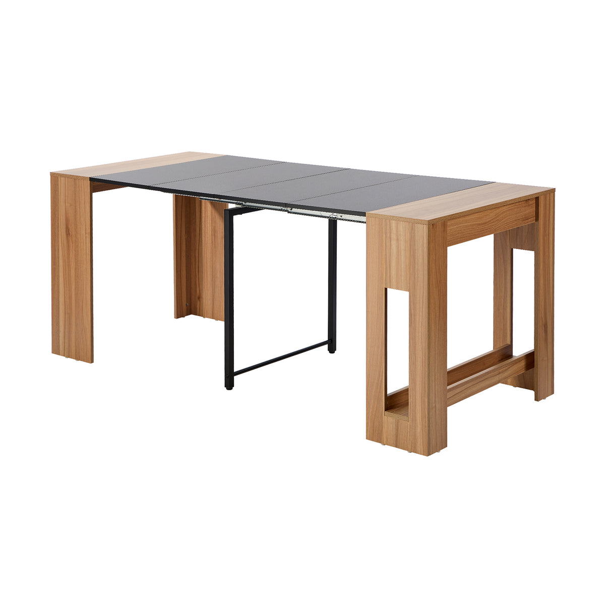 Oikiture 180cm Extendable Dining Table Wooden Kitchen Furniture Natural&Black - Sunyee