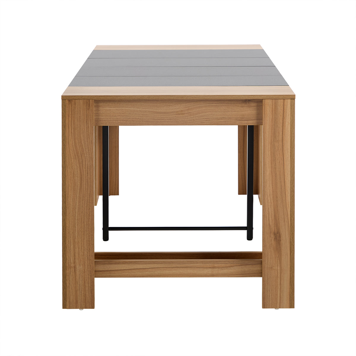 Oikiture 180cm Extendable Dining Table Wooden Kitchen Furniture Natural&Black - Sunyee