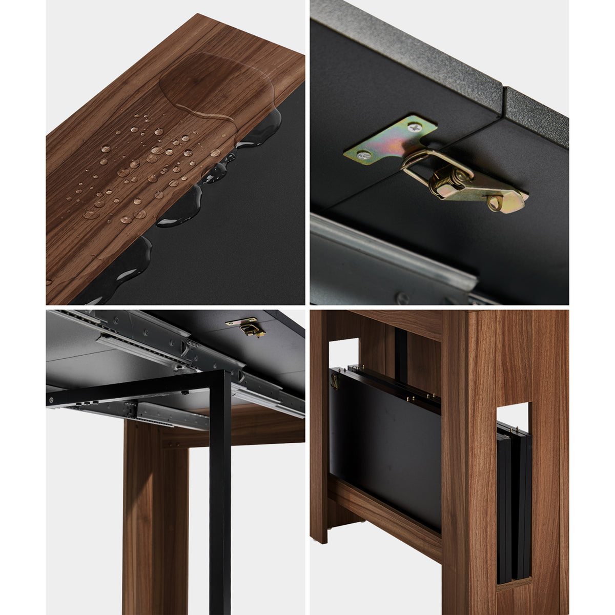Oikiture 180cm Extendable Dining Table Wooden Kitchen Furniture Walunt&Black - Sunyee