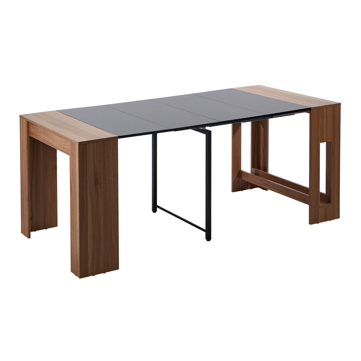 Oikiture 180cm Extendable Dining Table Wooden Kitchen Furniture Walunt&Black - Sunyee