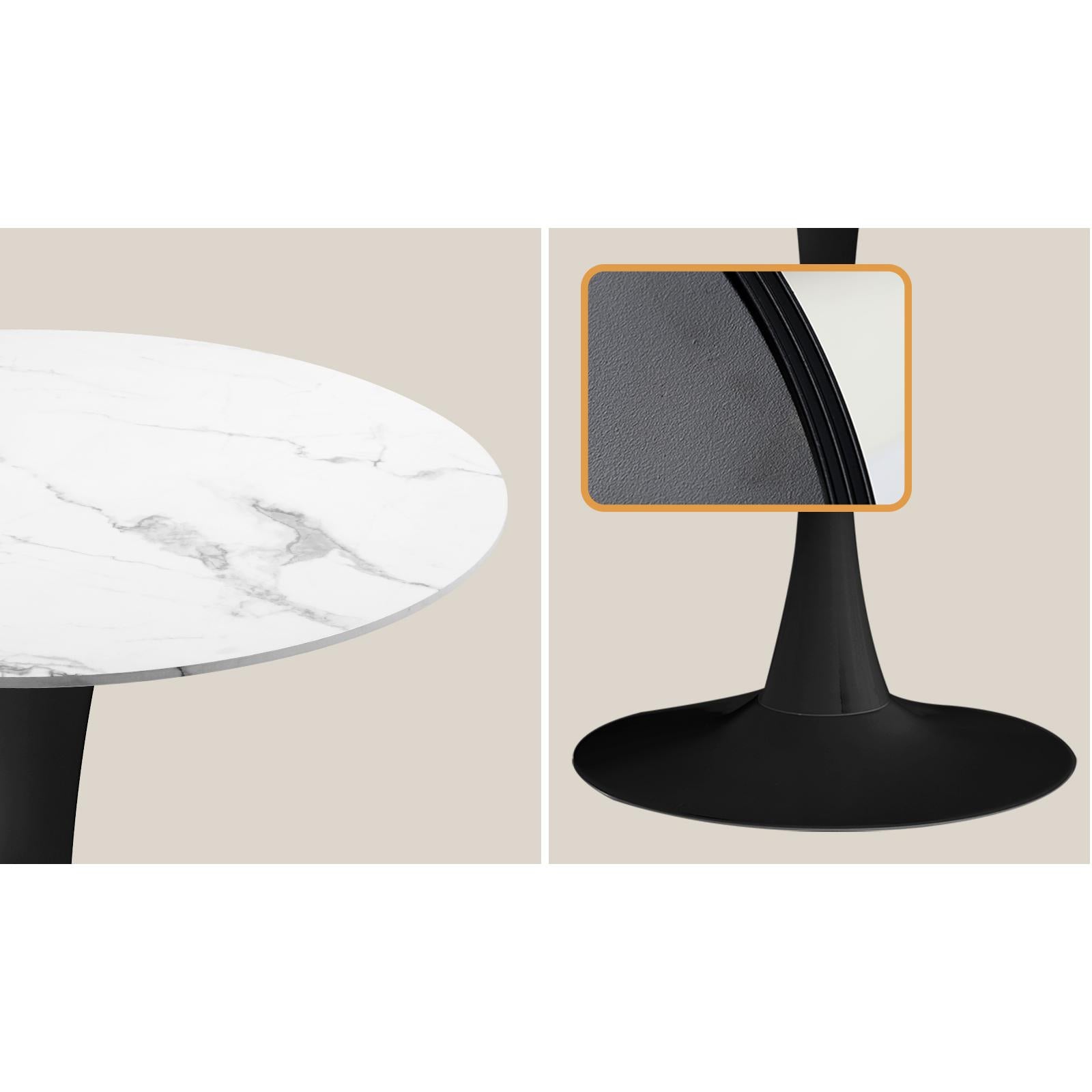Oikiture 90cm Dining Table Kitchen Marble Tulip Round Metal Leg White&Black - Sunyee