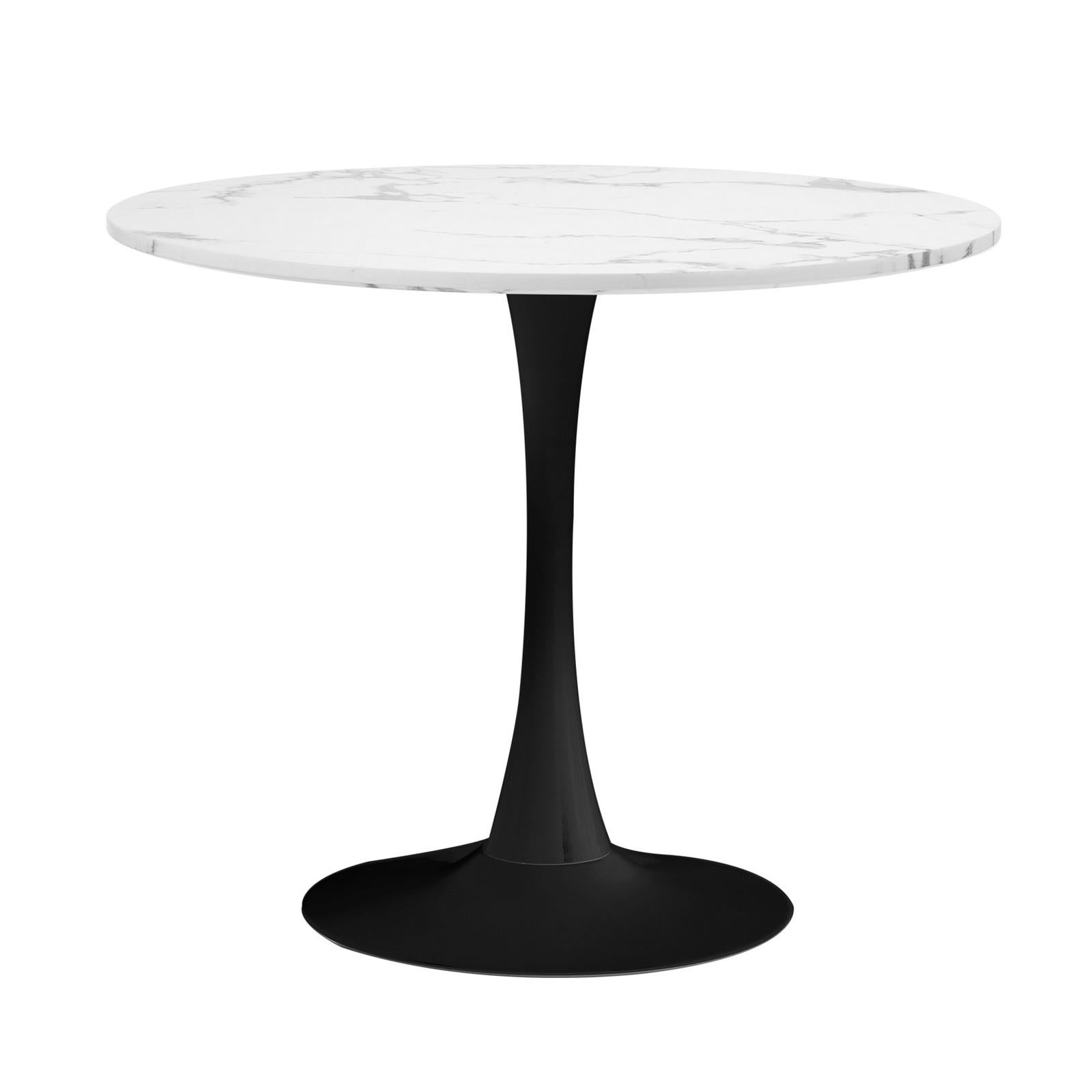 Oikiture 90cm Dining Table Kitchen Marble Tulip Round Metal Leg White&Black - Sunyee