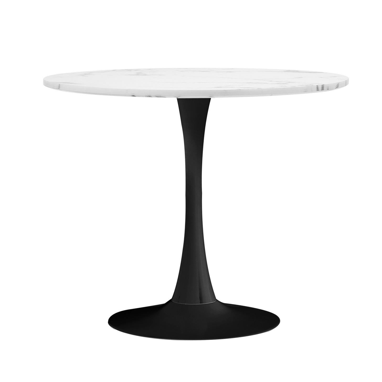 Oikiture 90cm Dining Table Kitchen Marble Tulip Round Metal Leg White&Black - Sunyee
