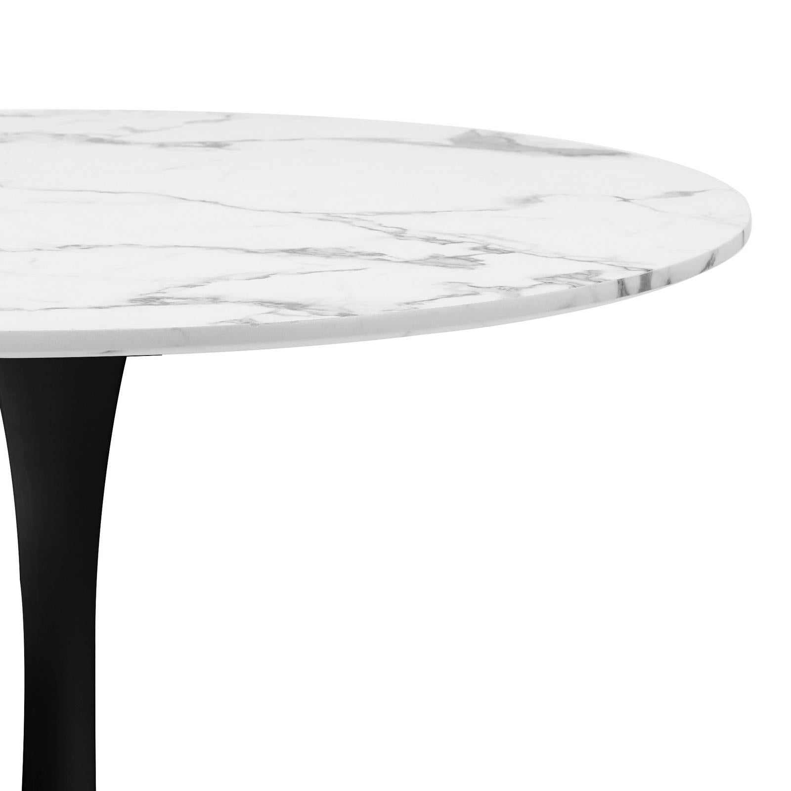 Oikiture 90cm Dining Table Kitchen Marble Tulip Round Metal Leg White&Black - Sunyee