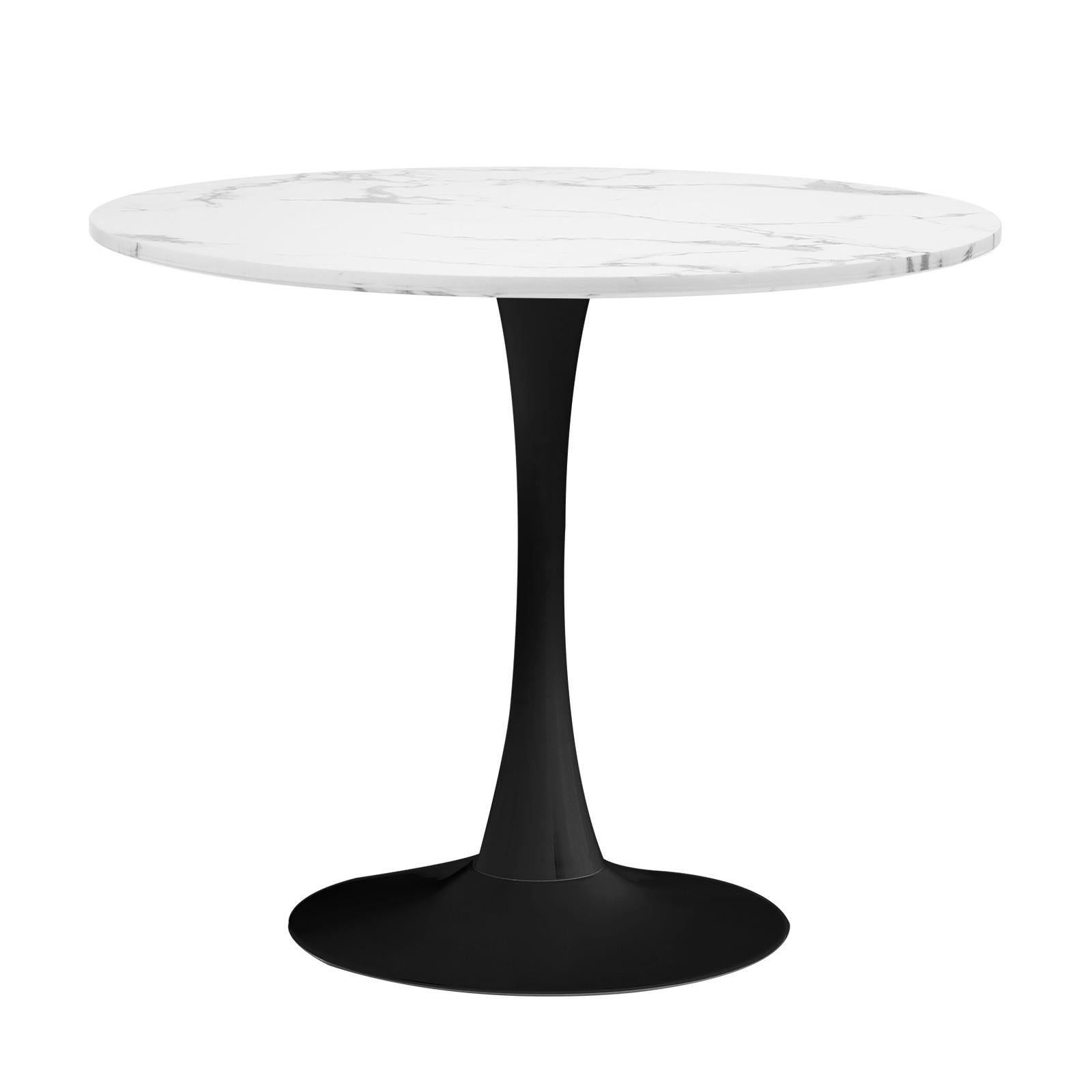 Oikiture 90cm Dining Table Kitchen Marble Tulip Round Metal Leg White&Black - Sunyee