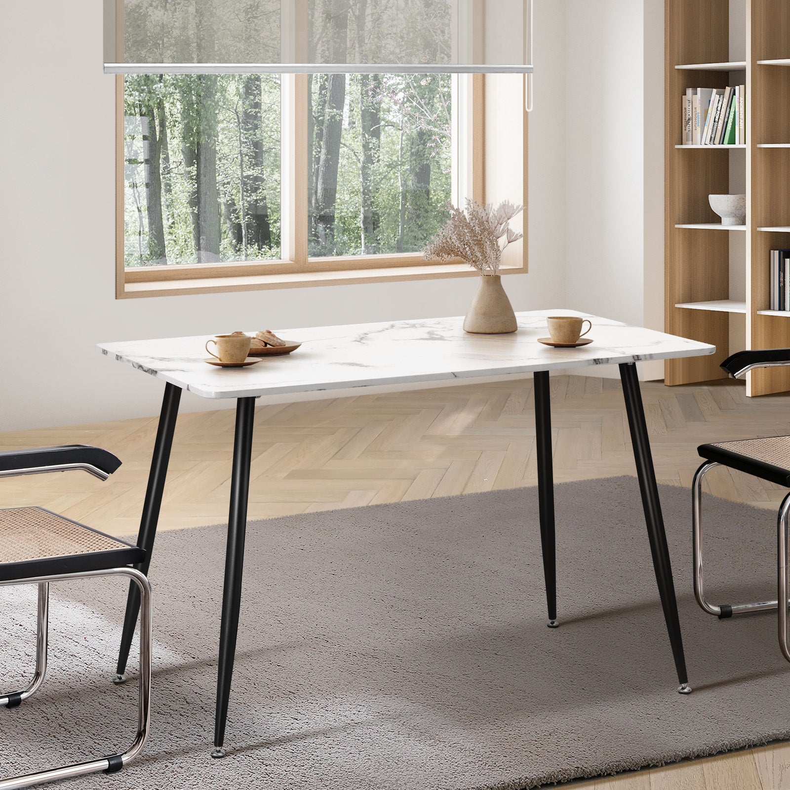 Oikiture 90-120cm Dining Table Kitchen Marble Tulip Metal Legs White/Black - Sunyee