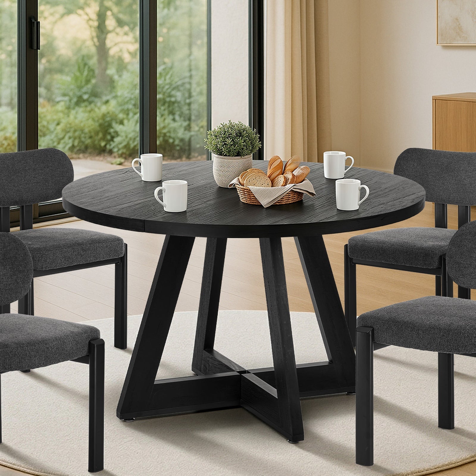 Oikiture 120cm Round Dining Table Wooden Kitchen Furniture Black - Sunyee