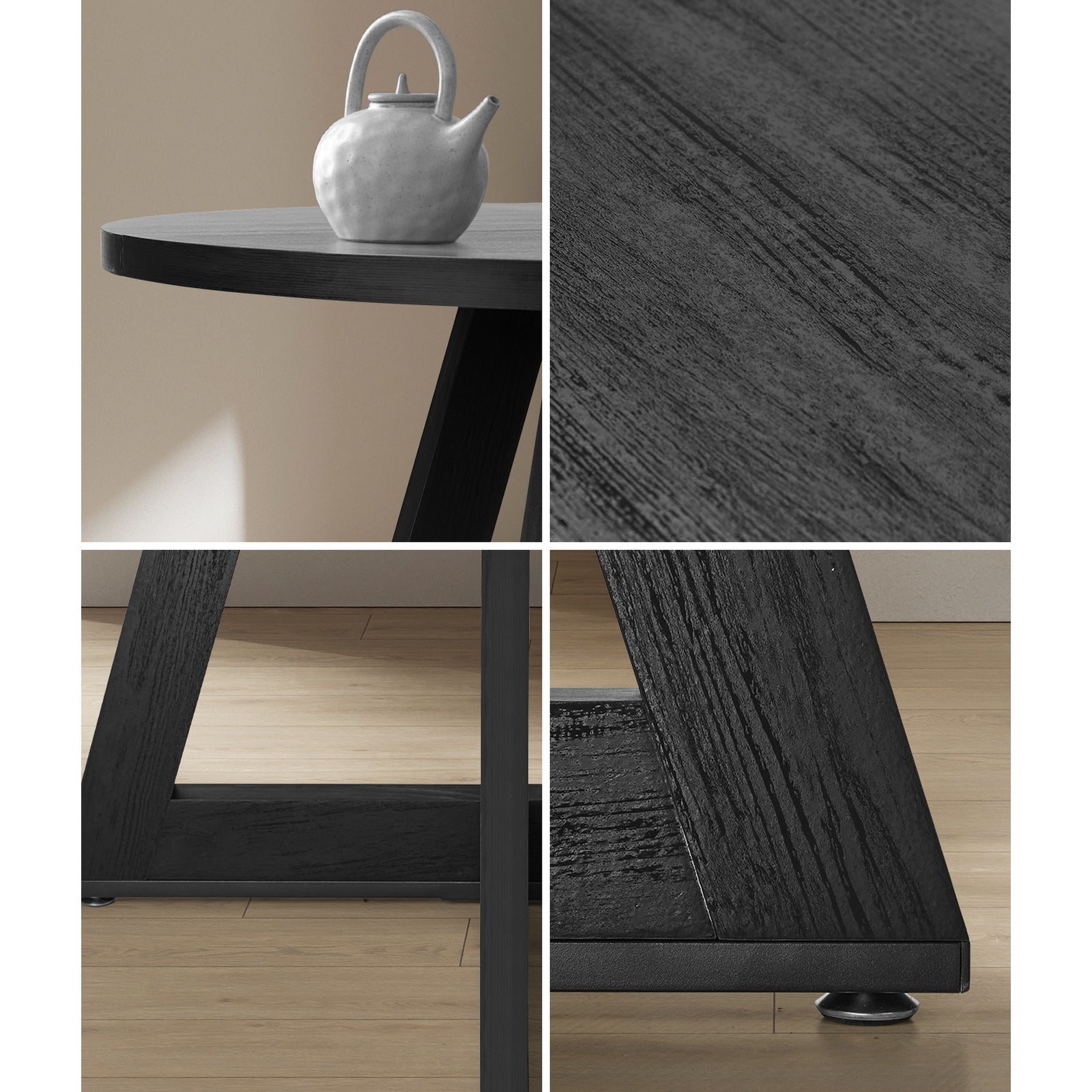 Oikiture 120cm Round Dining Table Wooden Kitchen Furniture Black - Sunyee