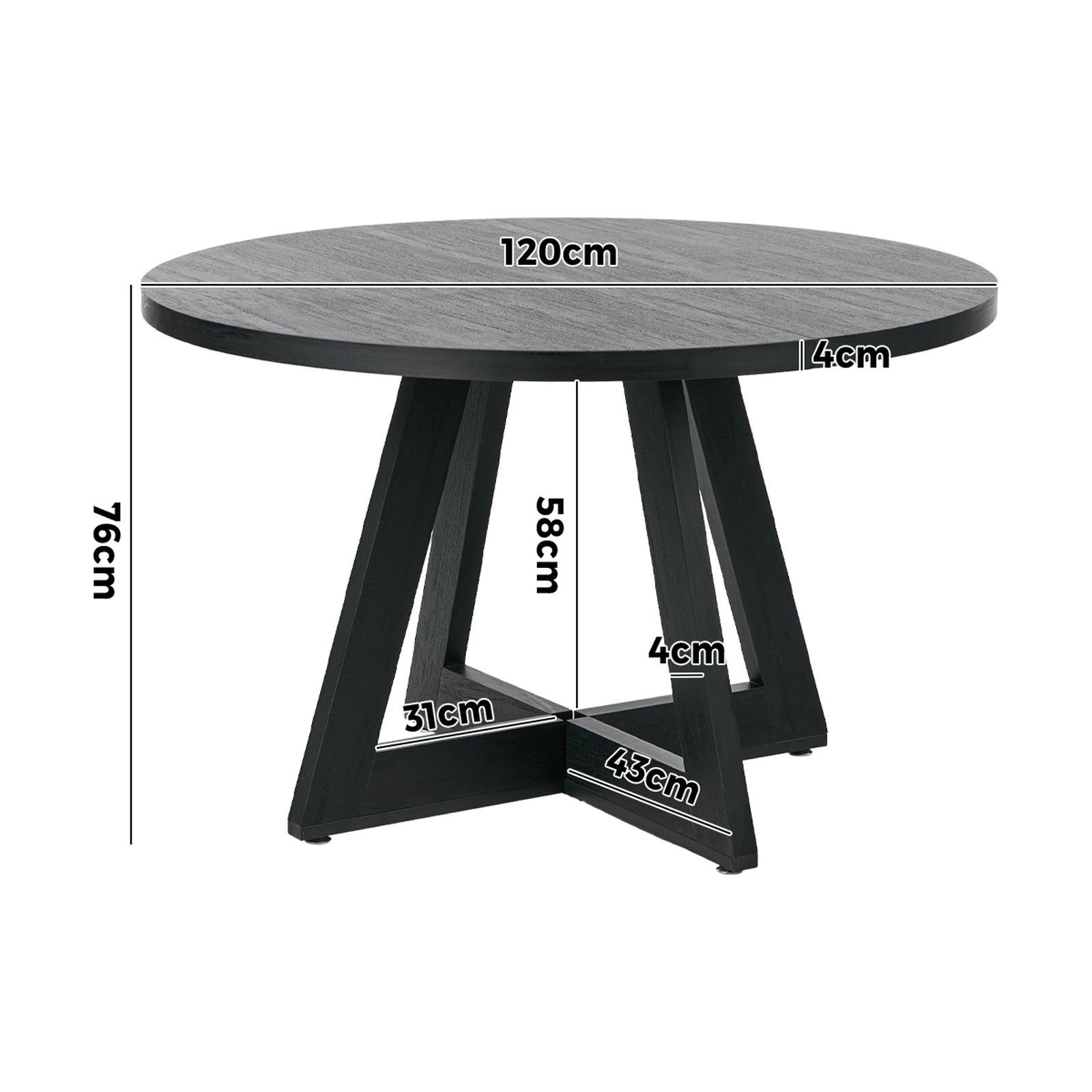 Oikiture 120cm Round Dining Table Wooden Kitchen Furniture Black - Sunyee