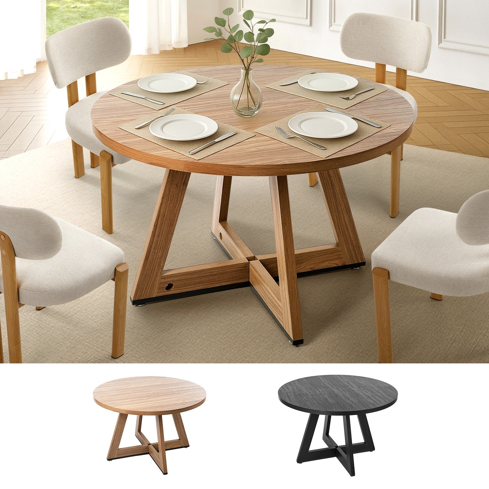 Oikiture 120cm Round Dining Table Wooden Kitchen Furniture