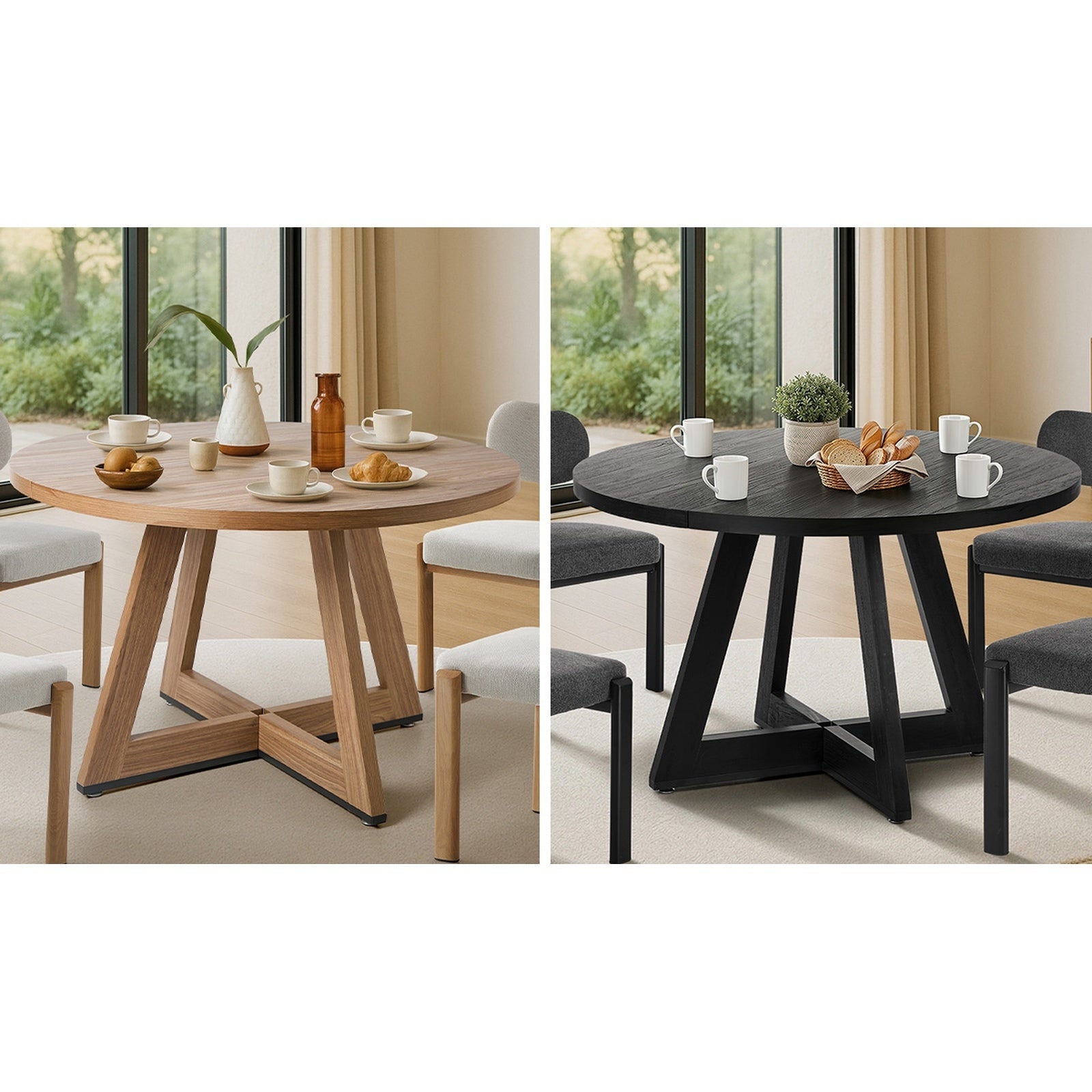 Oikiture 120cm Round Dining Table Wooden Kitchen Furniture
