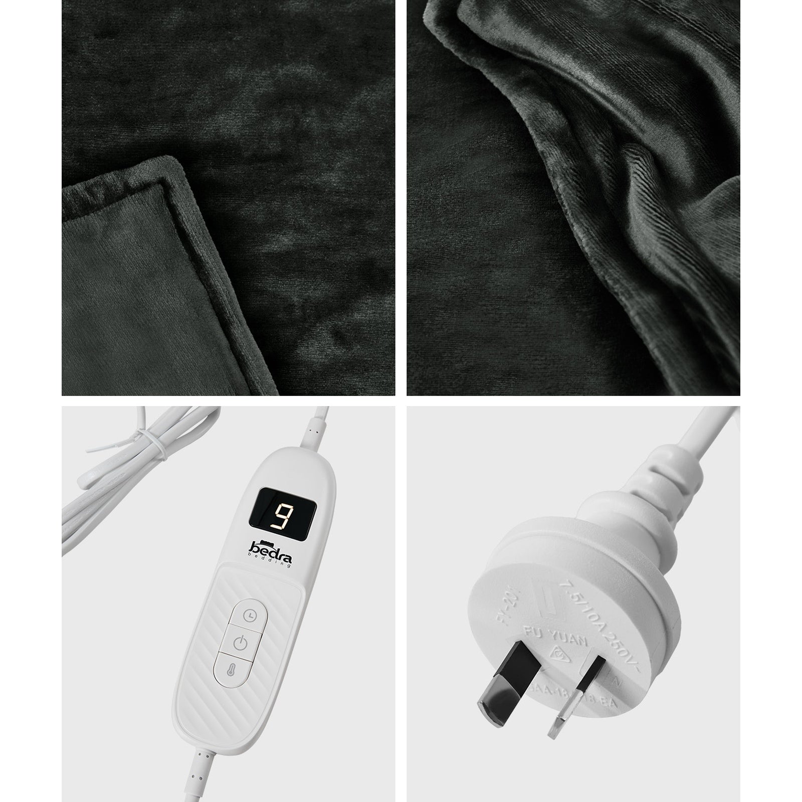 Bedra Electric Throw Rug Washable Heated Blanket Flannel Winter Warm Charcoal - Sunyee
