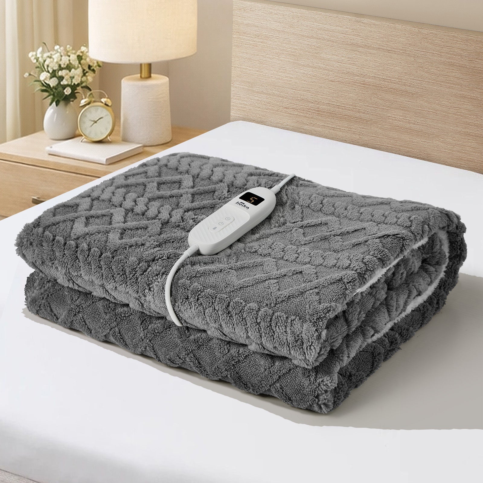 Bedra Electric Throw Rug Dual Side Heated Blanket Flannel&Sherpa Square Pattern - Sunyee