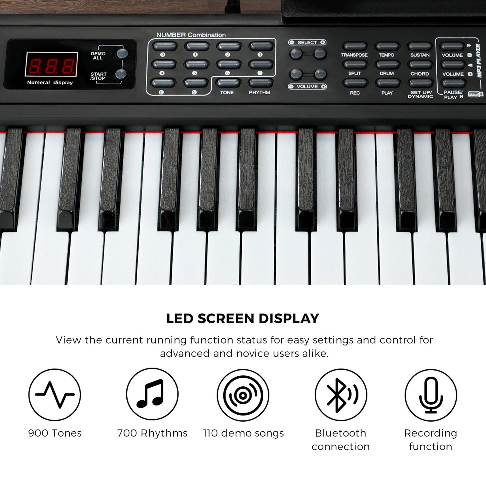 Mazam 88 Keys Electronic Piano Keyboard Portable Lighted Electric Keyboards - Sunyee