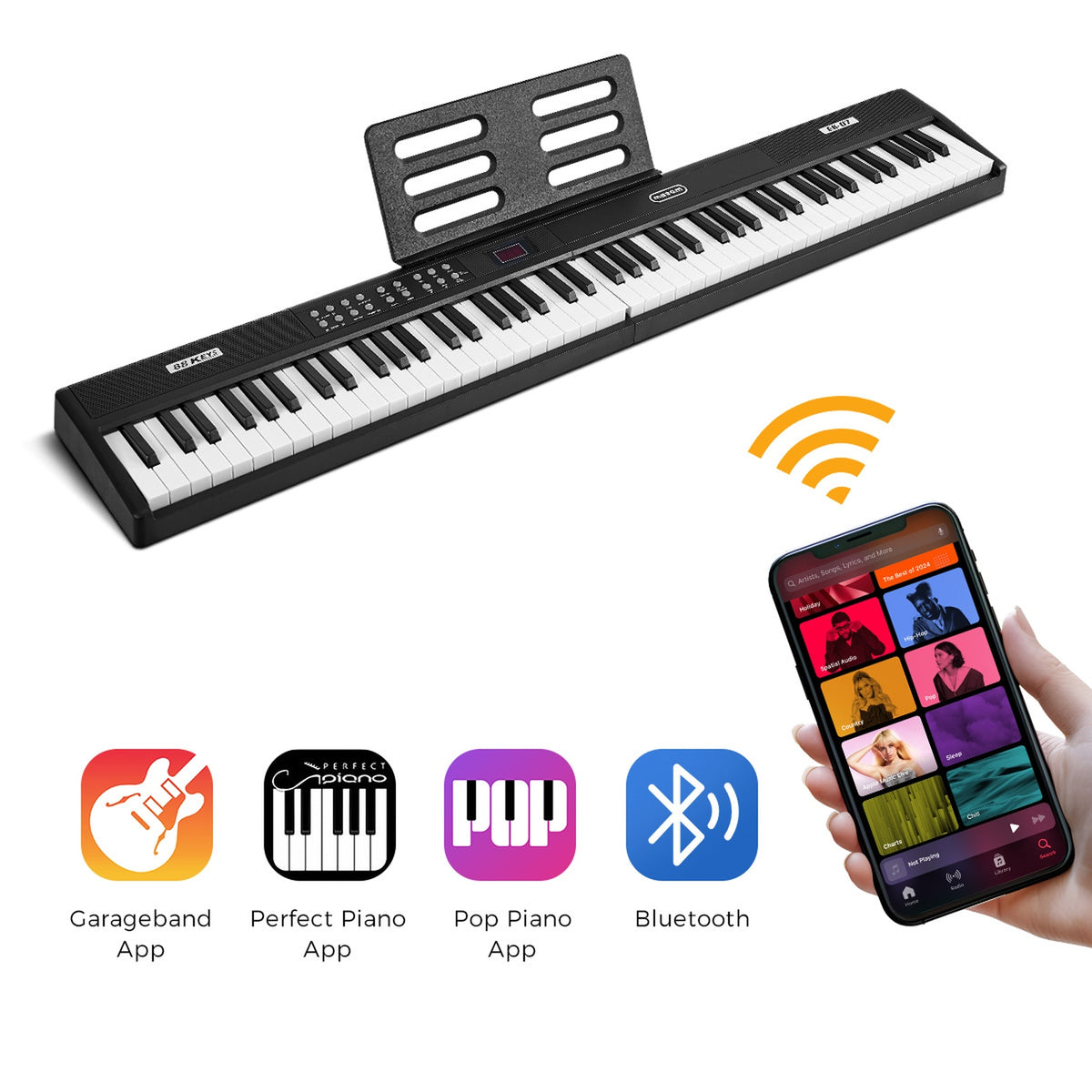 Mazam Foldable 88 Key Digital Piano Electronic Keyboard Bluetooth Sustain Pedal