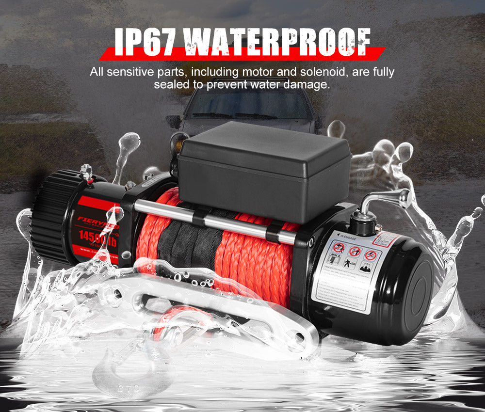 Fieryred 14500LBS 12V Synthetic Rope Electric Winch with Cradle - Sunyee