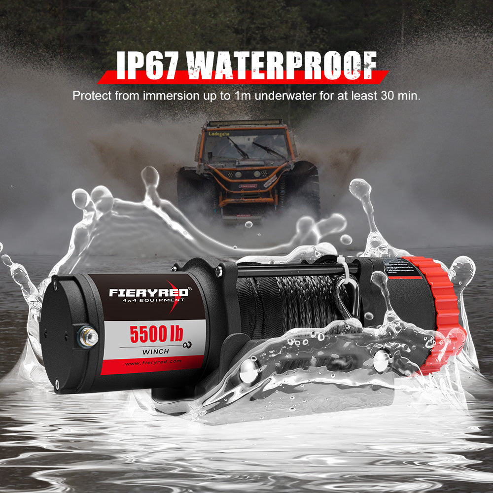 FIERYRED 12V 5500LBS Synthetic Rope Electric Winch - Sunyee