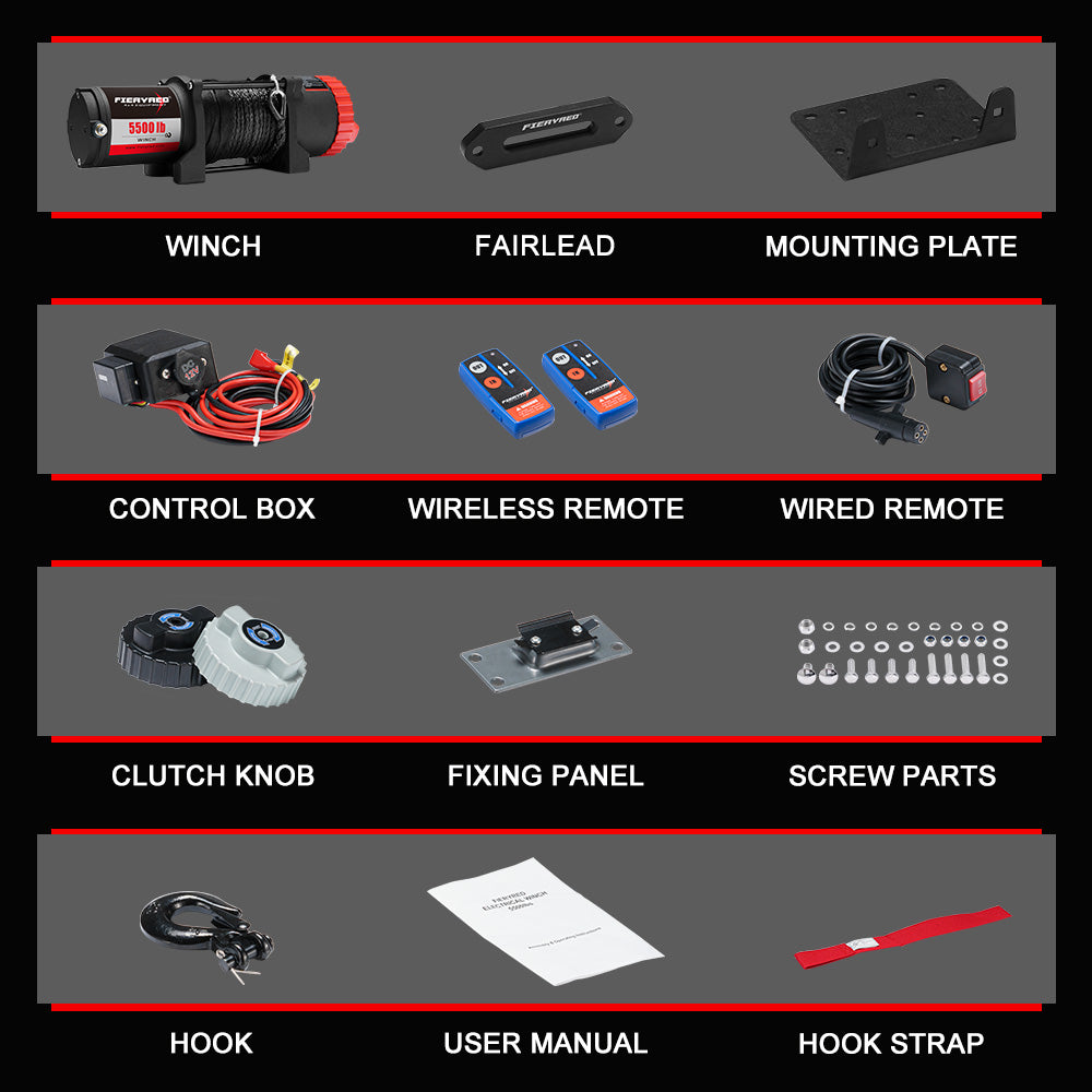 FIERYRED 12V 5500LBS Synthetic Rope Electric Winch - Sunyee