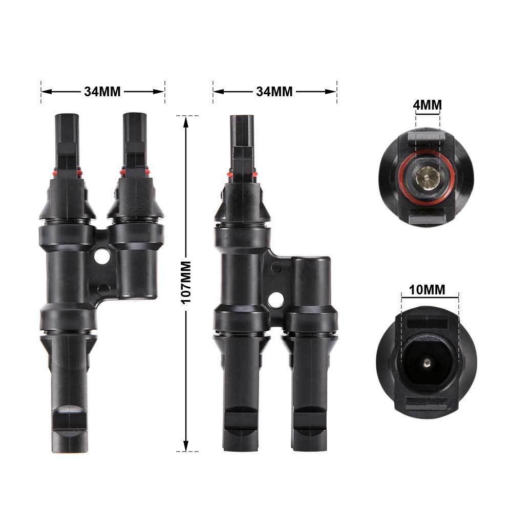 2 To 1 T Branch Cable Connectors Solar PV Panel Connector Male and Female - Sunyee