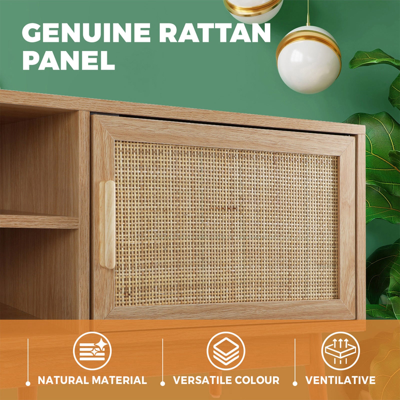 Oikiture TV Cabinet Entertainment Unit Stand Storage Rattan Door Shelves Rack - Sunyee