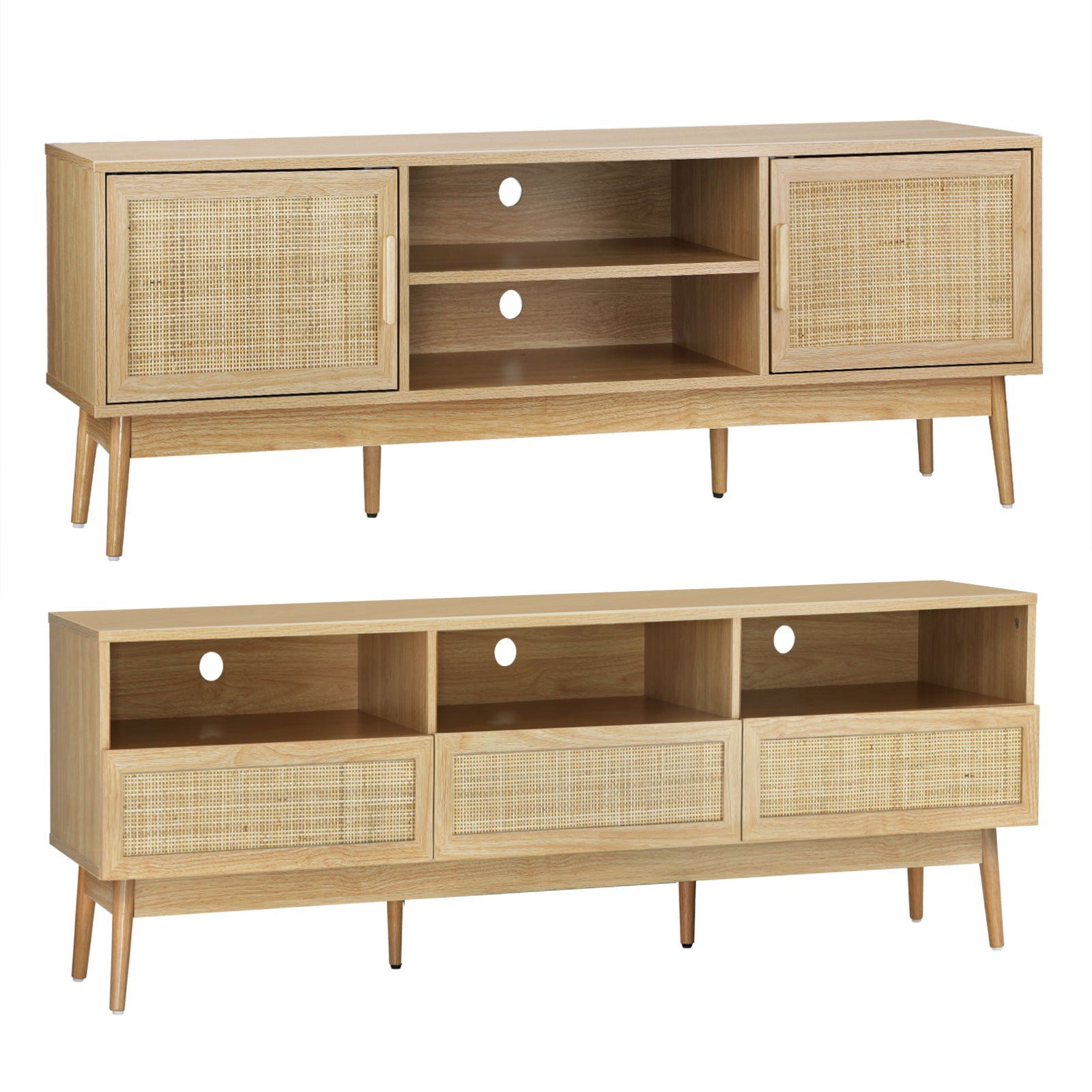 Oikiture TV Cabinet Entertainment Unit Stand Storage Rattan Door Shelves Rack - Sunyee