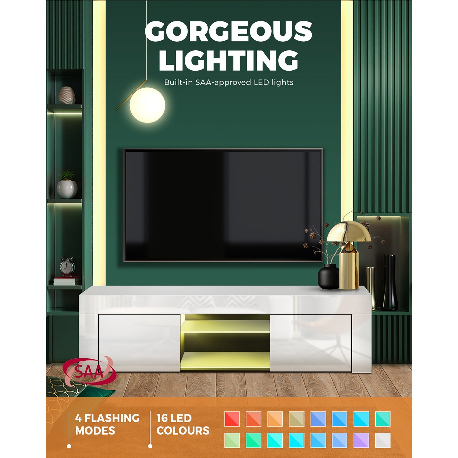 Oikiture TV Cabinet Entertainment Unit Stand LED RGB Gloss Storage Furniture - Sunyee