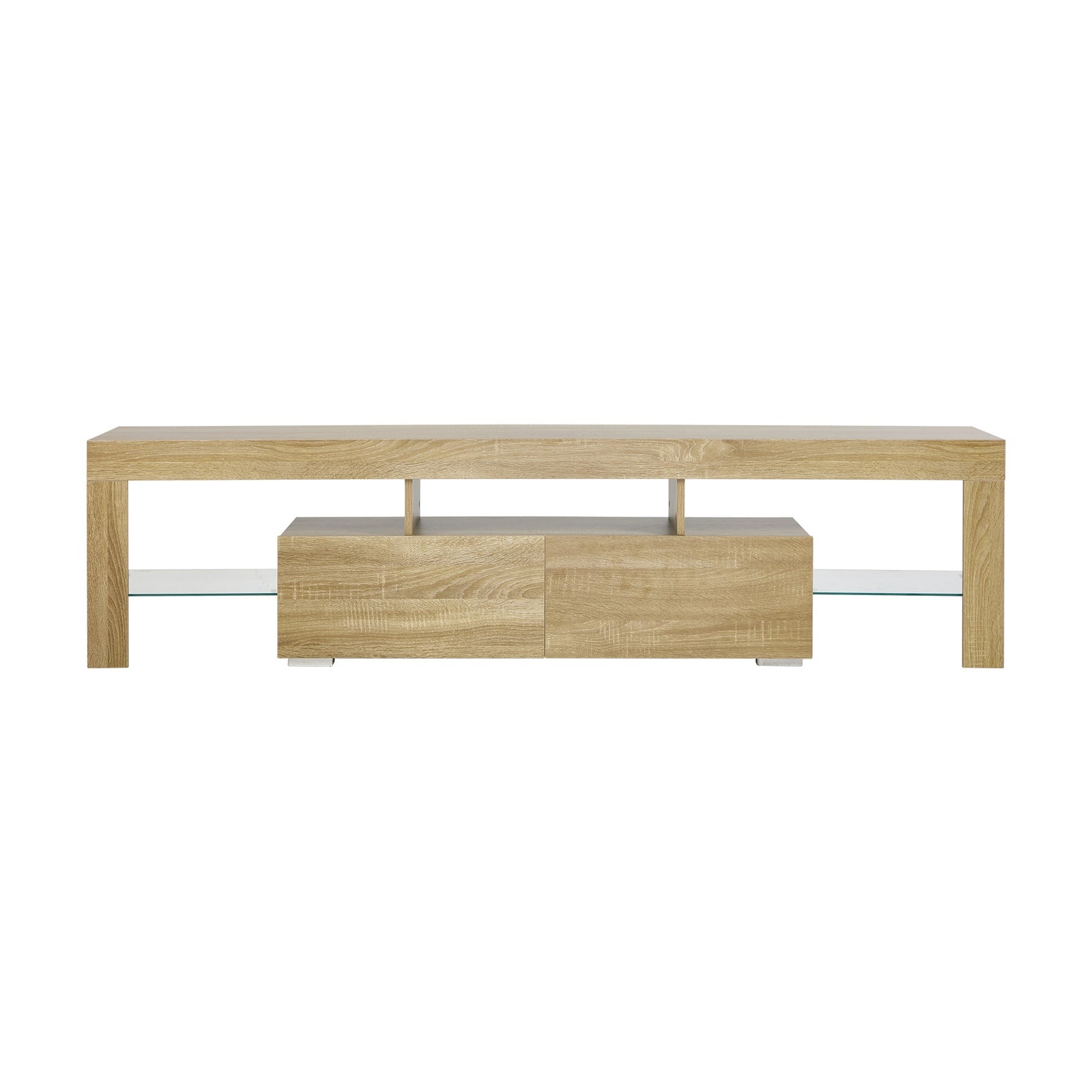 Oikiture Entertainment Unit TV Cabinet Stand Drawers LED RGB Natural 180cm