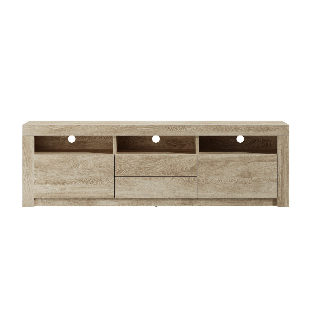 Oikiture TV Cabinet Entertainment Unit Stand RGB LED Storage Drawer Oak 180cm - Sunyee