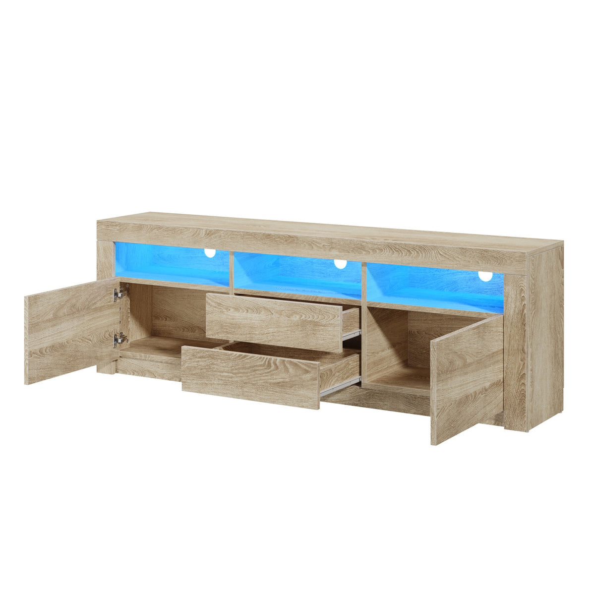 Oikiture TV Cabinet Entertainment Unit Stand RGB LED Storage Drawer Oak 180cm - Sunyee