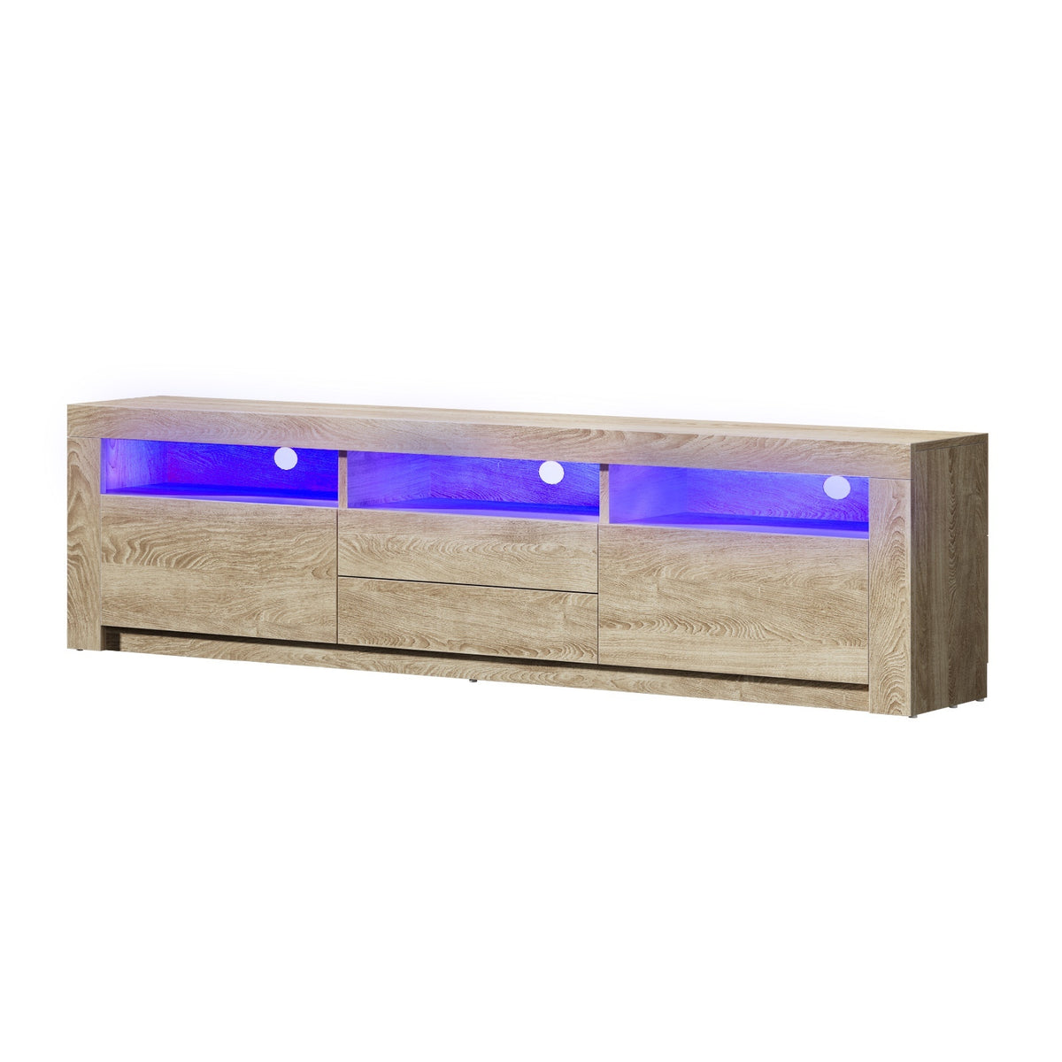 Oikiture TV Cabinet Entertainment Unit Stand RGB LED Storage Drawer Oak 180cm - Sunyee