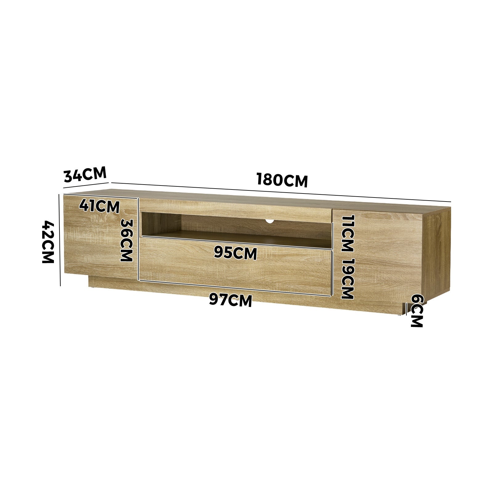 Oikiture TV Cabinet Entertainment Unit Stand Storage Shelf LED RGB Natural 180cm - Sunyee