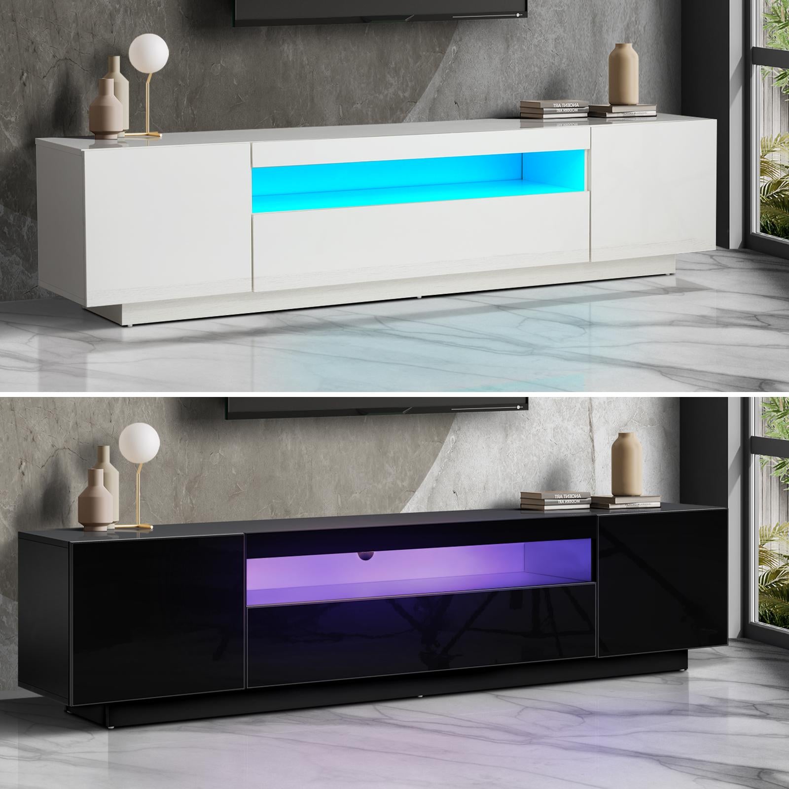 Oikiture TV Unit Entertainment Unit TV Cabinet Stand LED Gloss 180CM Black White - Sunyee