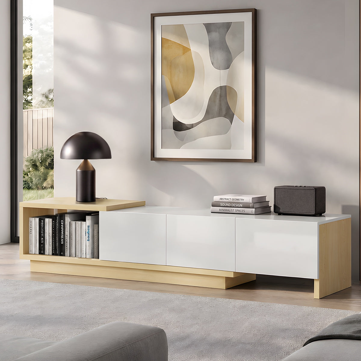 Oikiture 160-211cm Extendable TV Cabinet Entertainment Unit Stand with 3 Drawers