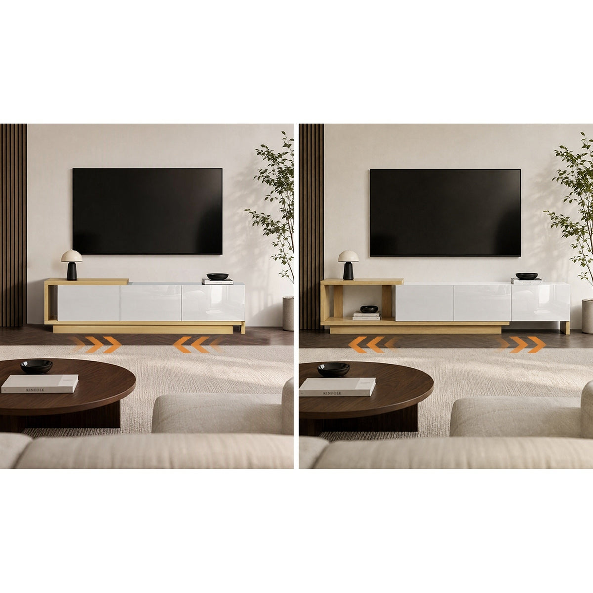 Oikiture 160-211cm Extendable TV Cabinet Entertainment Unit Stand with 3 Drawers