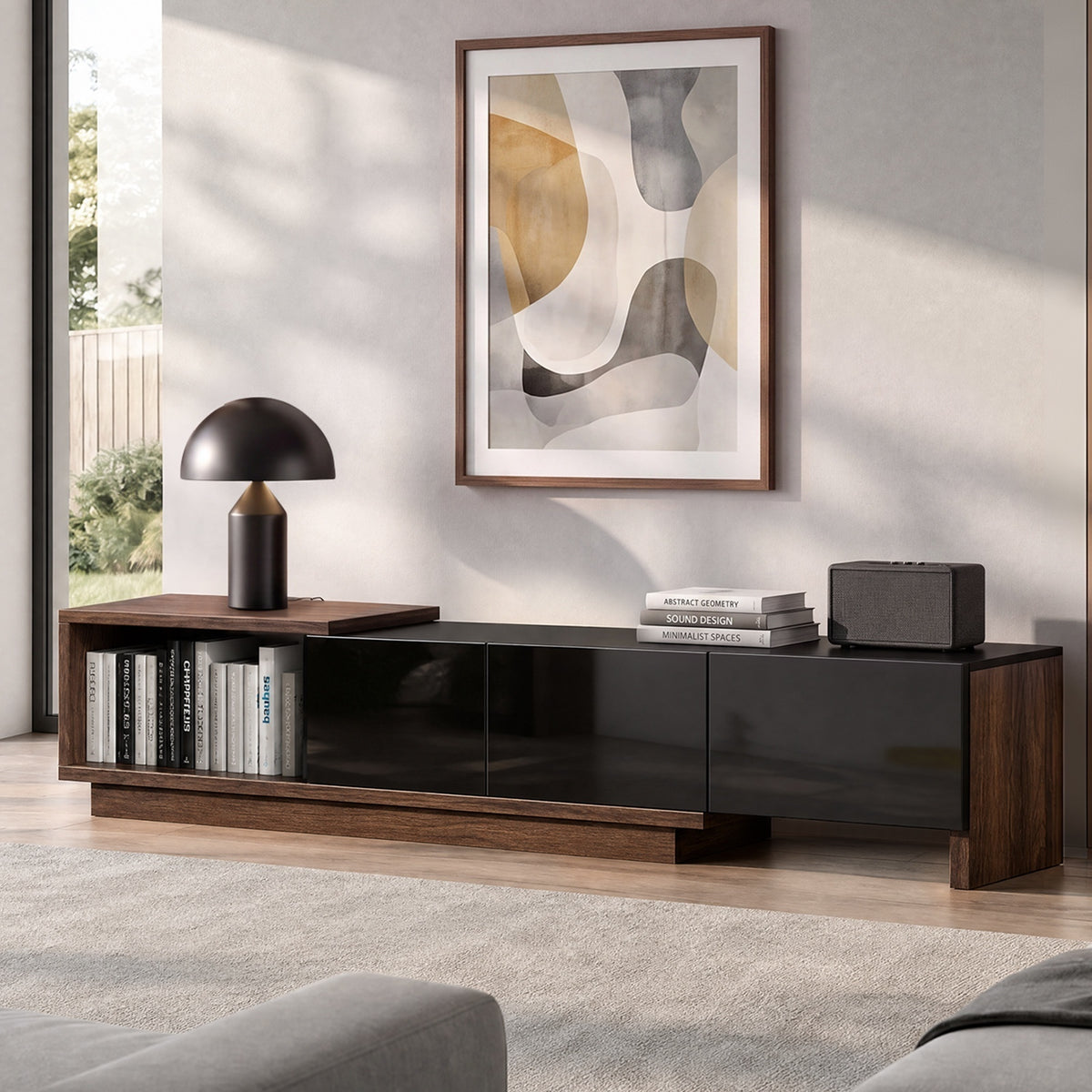 Oikiture 160-211cm Extendable TV Cabinet Entertainment Unit Stand 3 Drawers