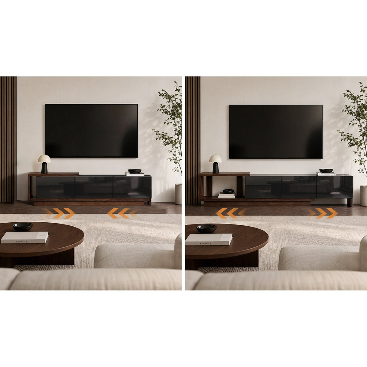 Oikiture 160-211cm Extendable TV Cabinet Entertainment Unit Stand 3 Drawers