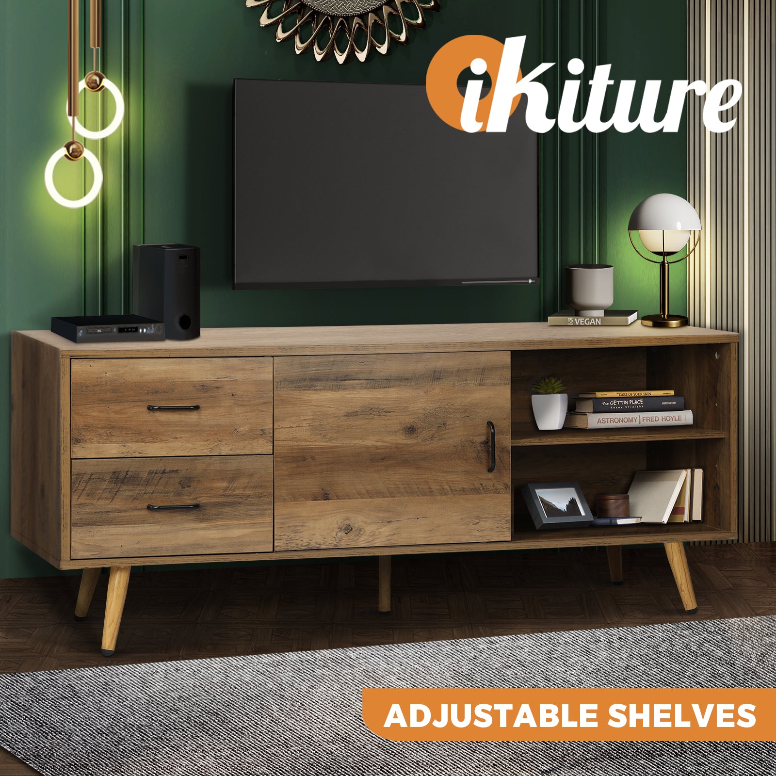 Oikiture Entertainment Unit TV Cabinet Stand Storage Drawers Shelf Furniture - Sunyee