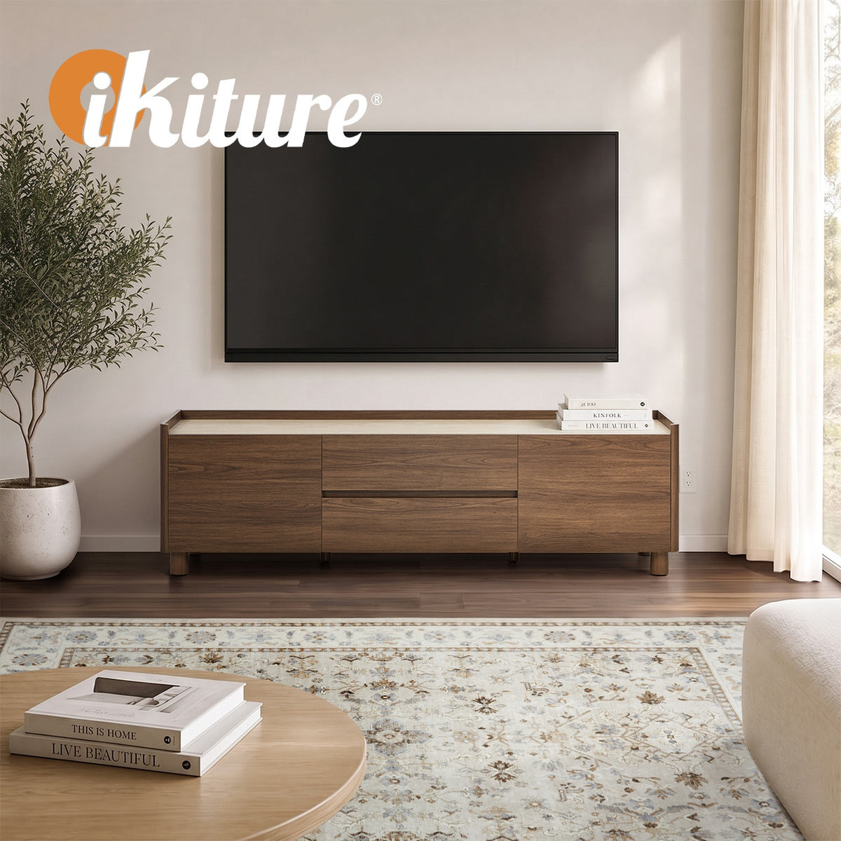 Oikiture 160cm TV Cabinet Entertainment Unit Stand Storage 2 Door 2 Drawer - Sunyee